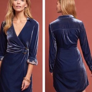Anthropologie Maeve Blue Velvet Dress 8 NWT